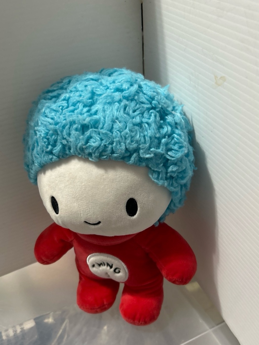Blue-Haired Red Plush Character Stuffed Toy